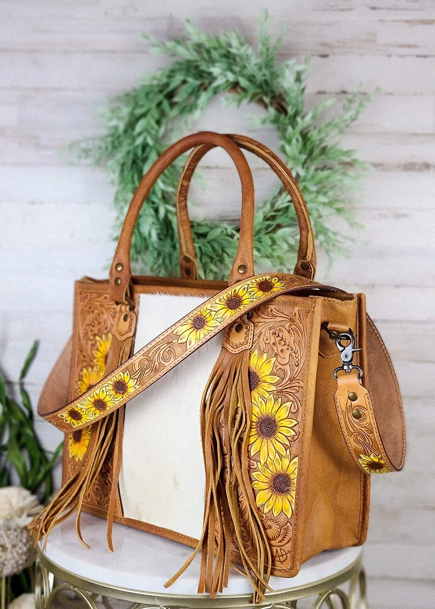 Sunflower Cowhide Tote Handbag - Image 3