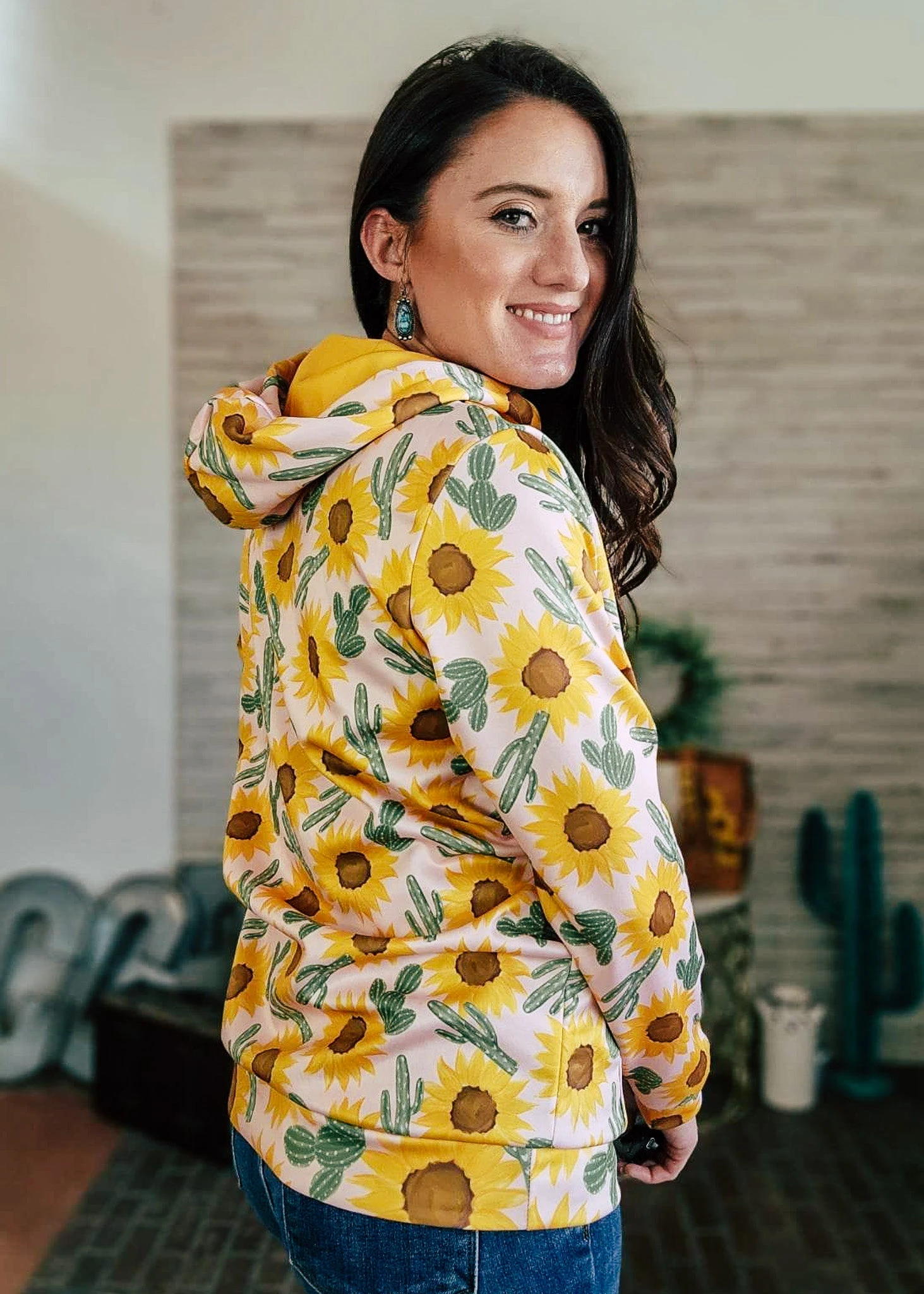 Yellow Sunflower & Cactus Hoodie - Image 2