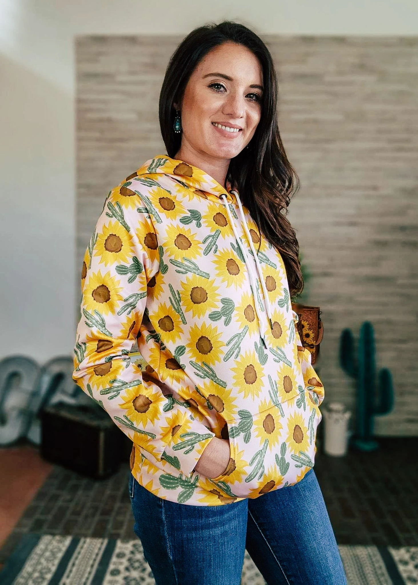 Yellow Sunflower & Cactus Hoodie
