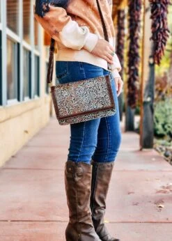 Teal Filigree Crossbody Handbag