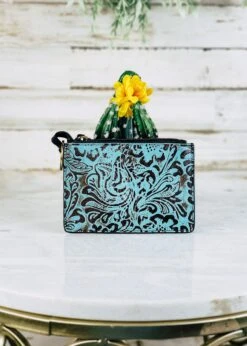 Teal Filigree Zip Card Holder