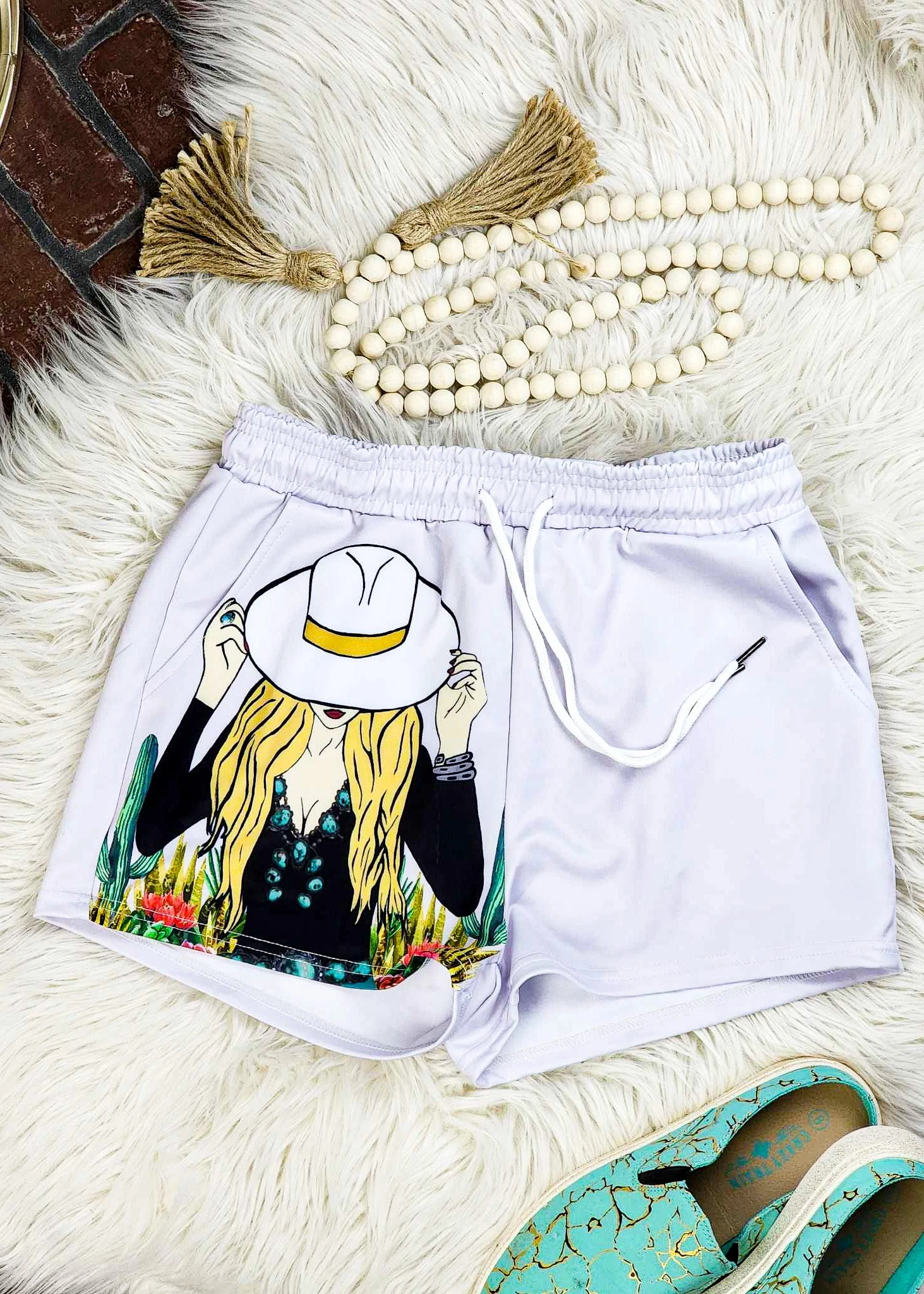 Trendy Cowgirl Drawstring Shorts