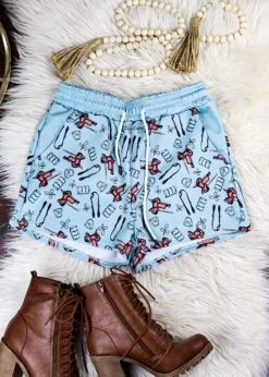 Turquoise Barrel Racer Drawstring Shorts