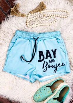 Turquoise Bay & Boujee Drawstring Shorts