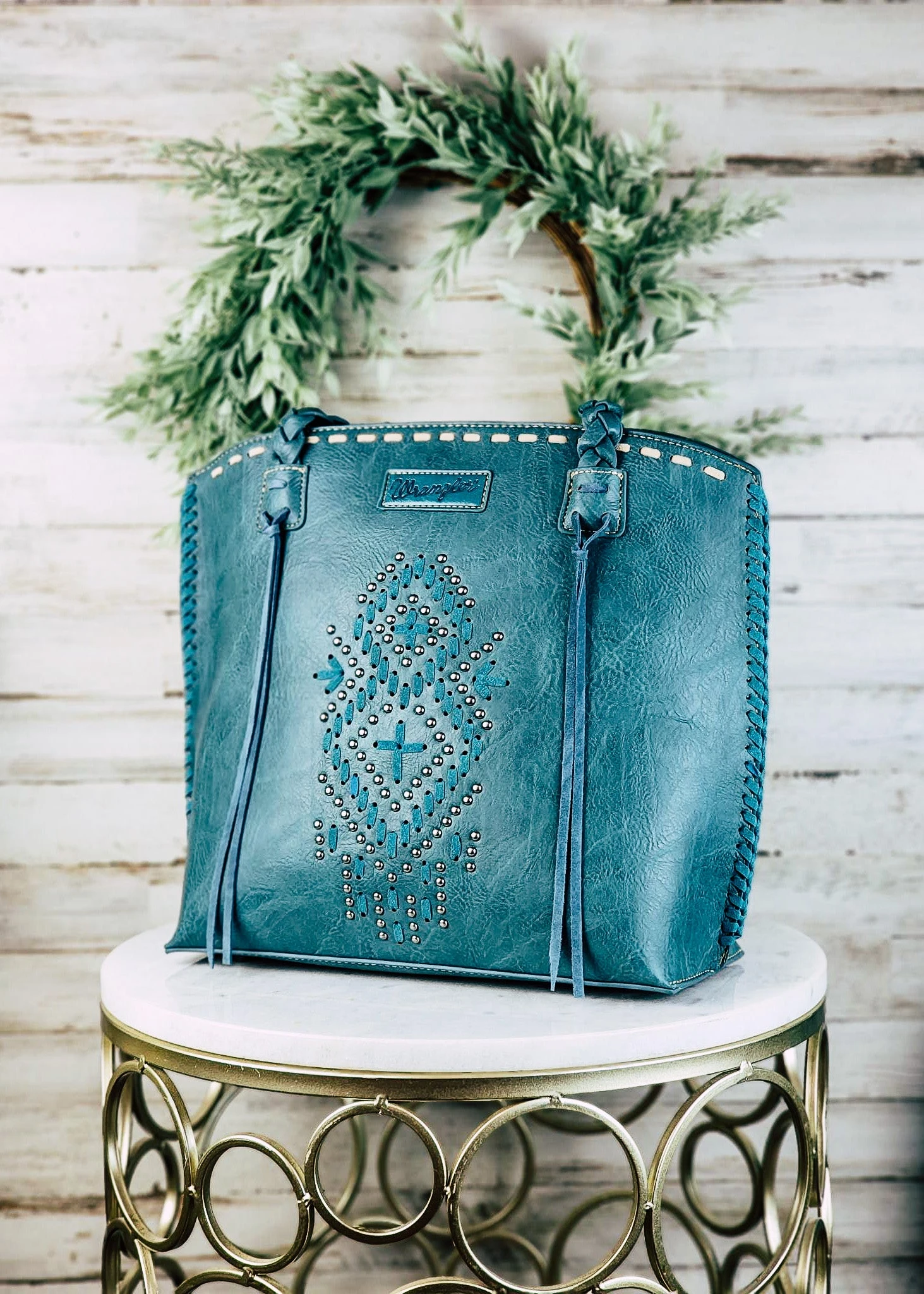 Turquoise Braided Strap Handbag - Image 2
