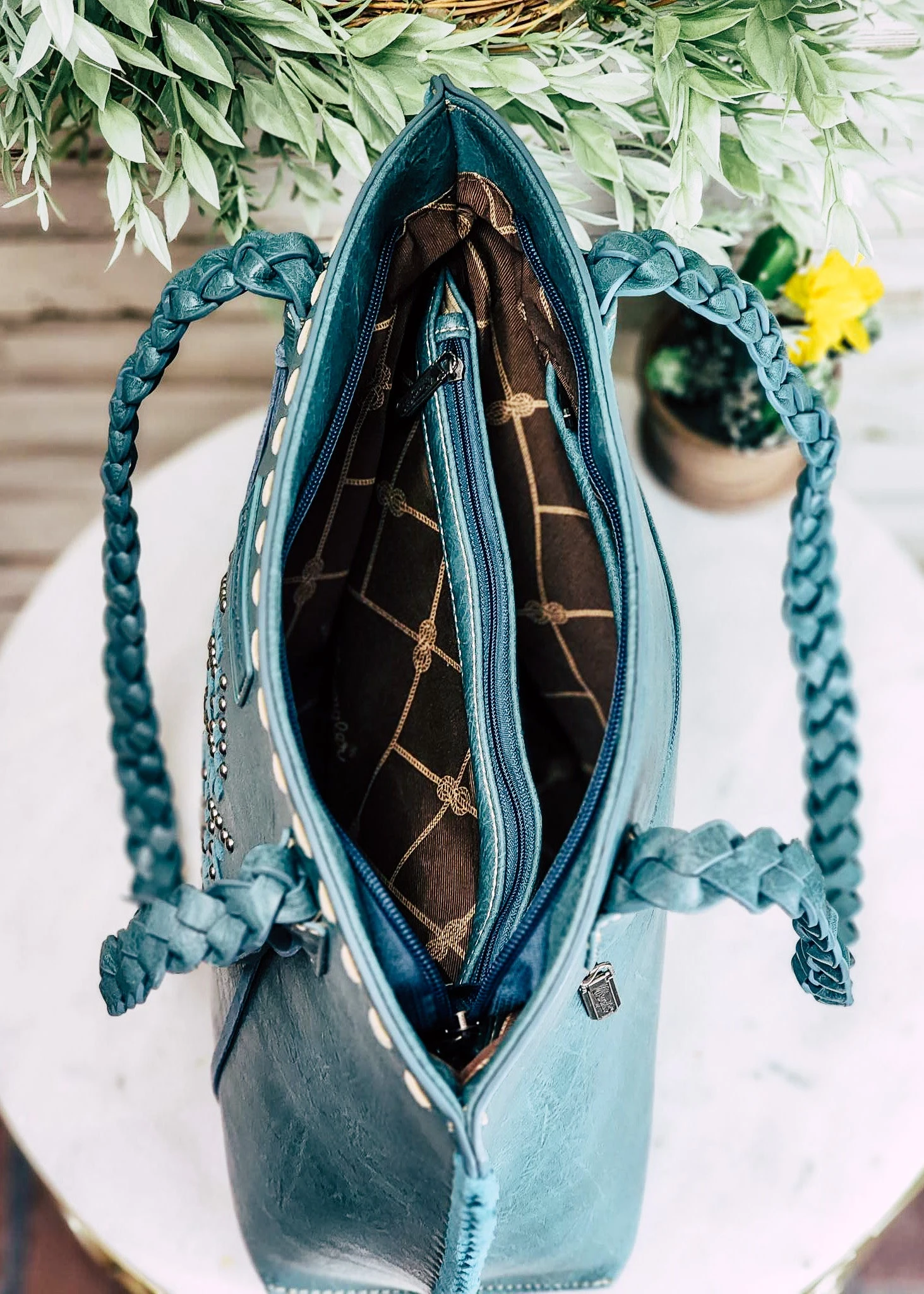 Turquoise Braided Strap Handbag - Image 4