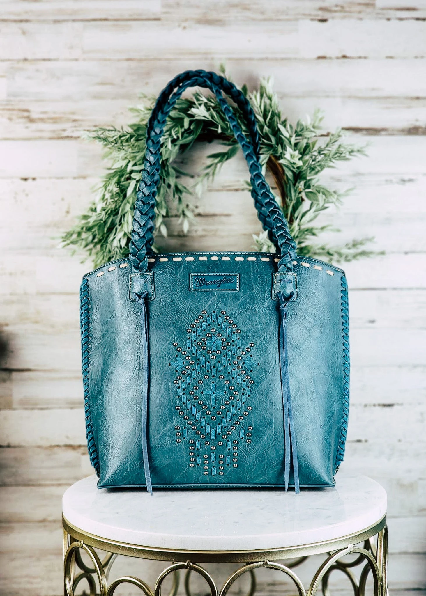 Turquoise Braided Strap Handbag