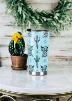 Turquoise Highland Cow 20oz Tumbler