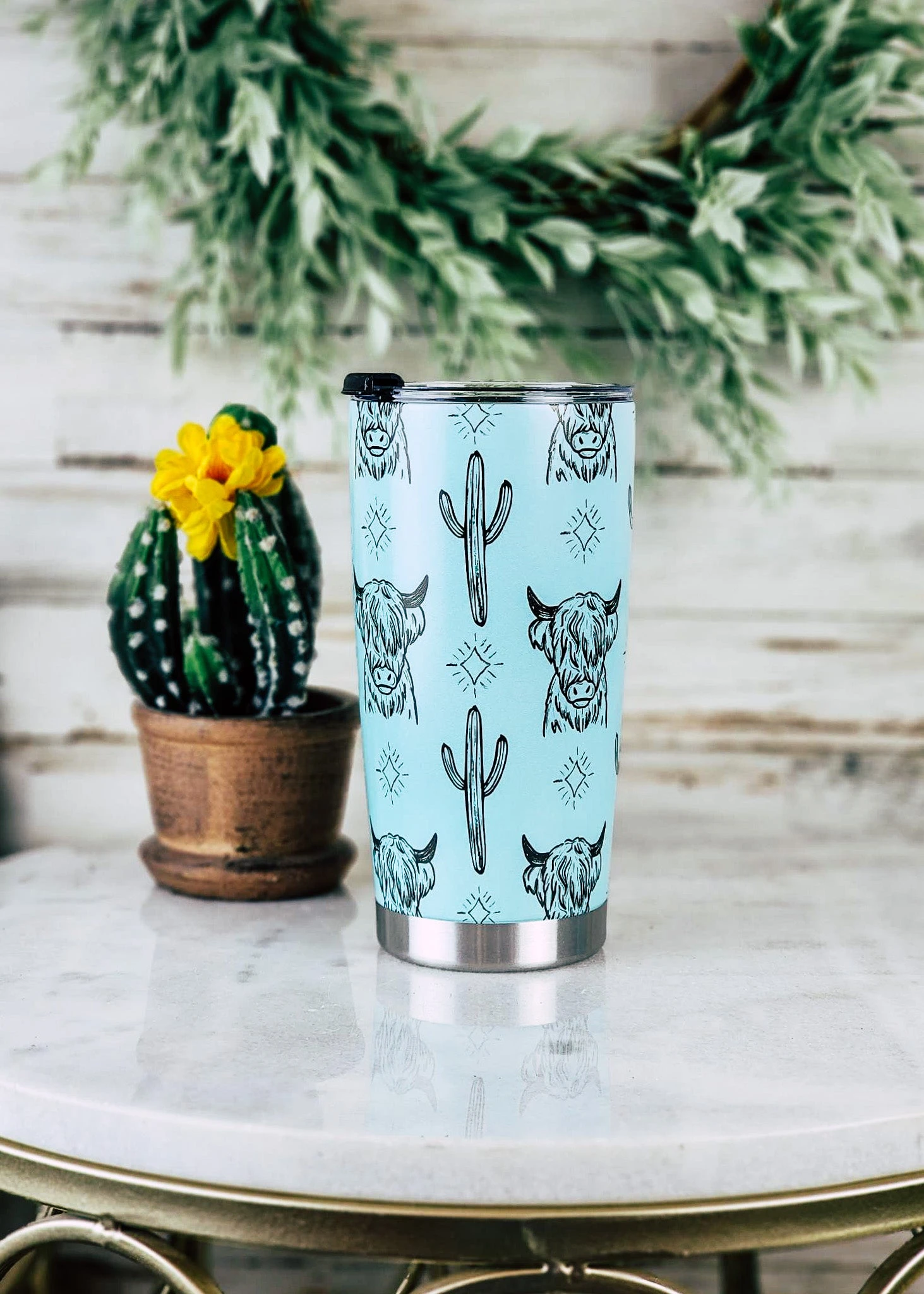 Turquoise Highland Cow 20oz Tumbler
