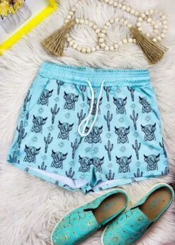 Turquoise Highland Drawstring Shorts