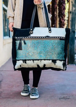 Turquoise Patina Cowhide Weekender Bag