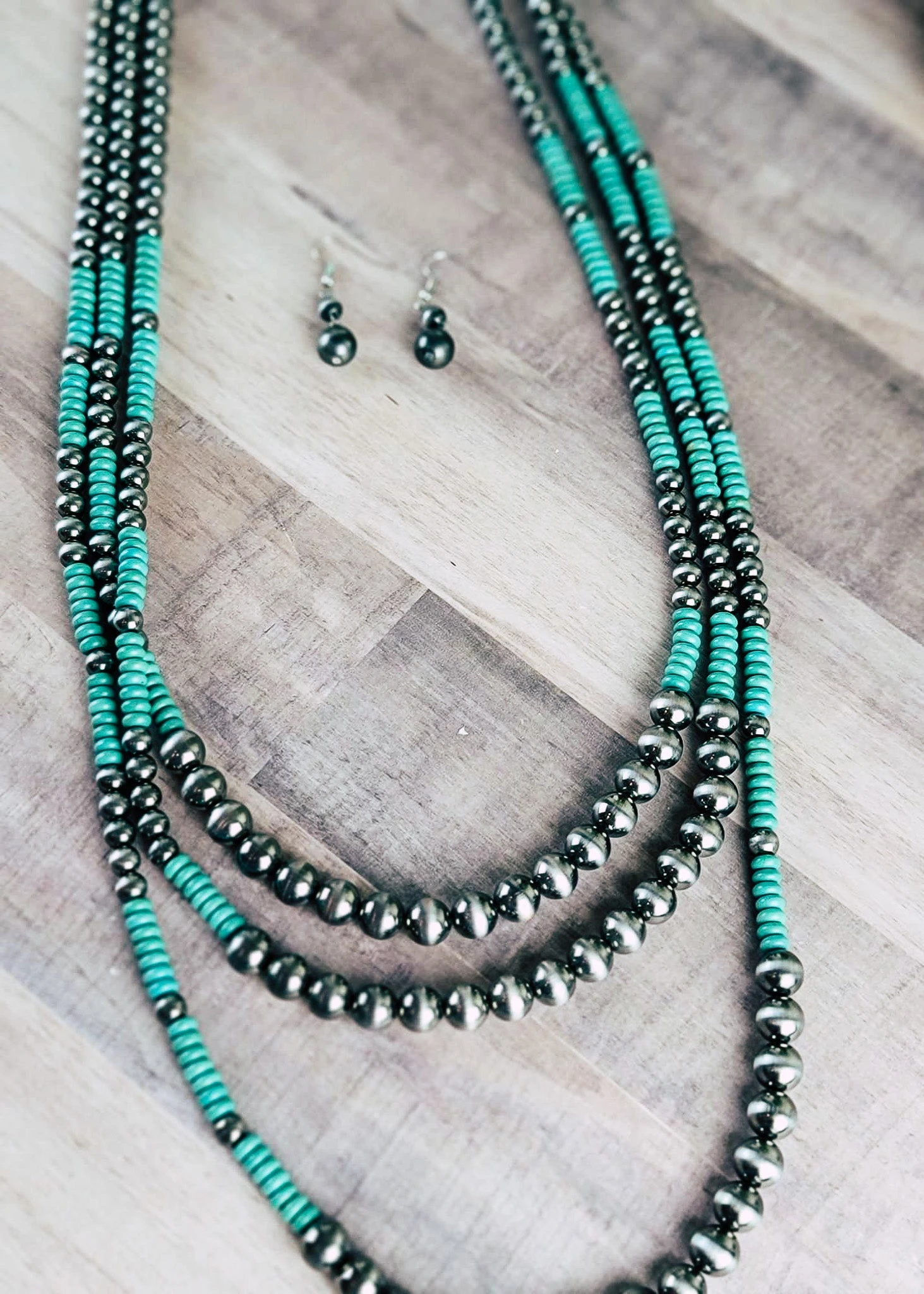 Turquoise & Silver Multi Layered Necklace - Image 2