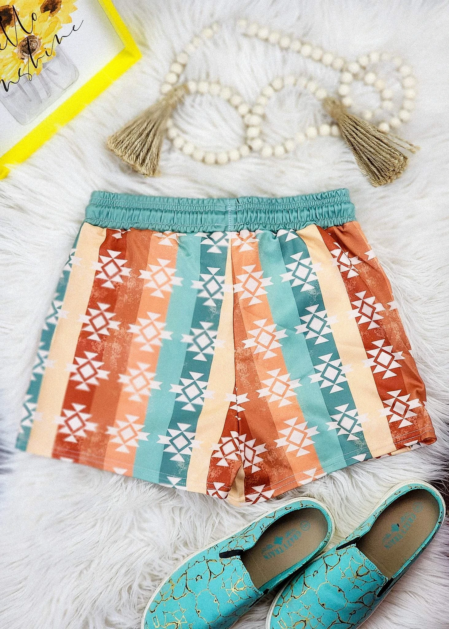 Warm Tones Aztec Drawstring Shorts - Image 3