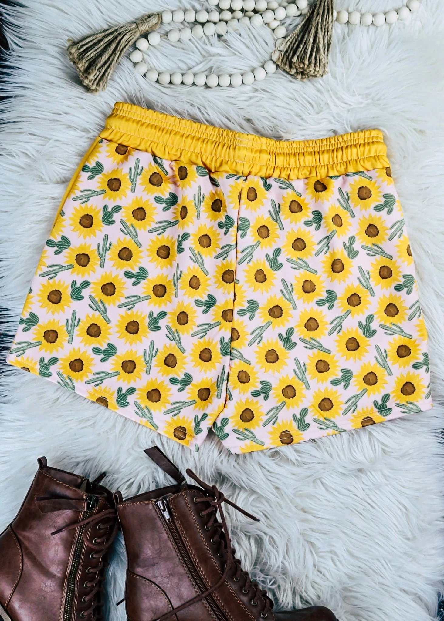 Yellow Sunflower & Cactus Drawstring Shorts - Image 4