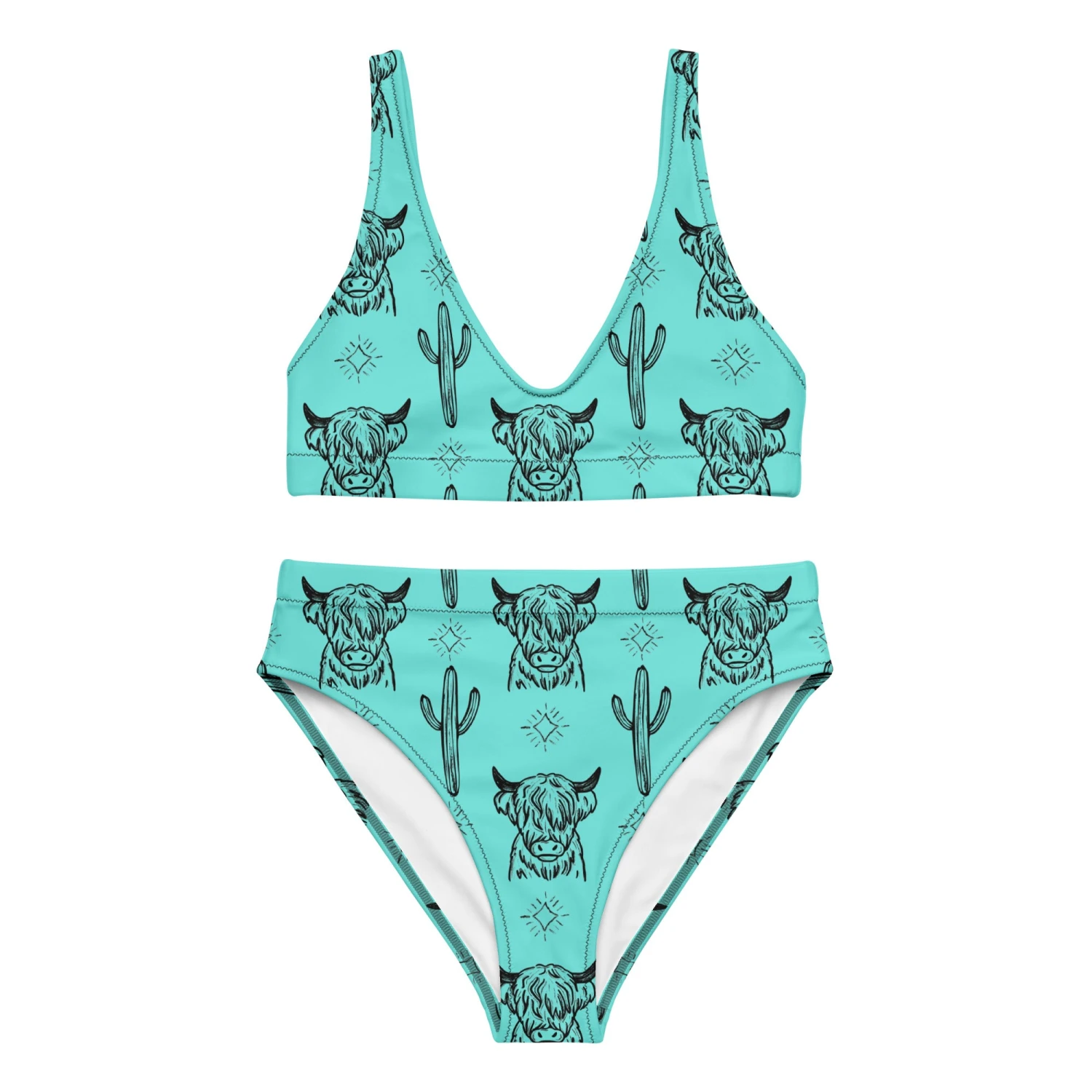 Turquoise Highland Cow High Waisted Bikini - Image 2