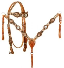 Braided Rawhide Aztec Headstall Set