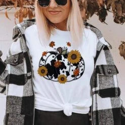 White Cow Print Pumpkin Tee