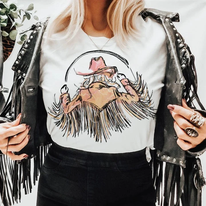 White Cowgirl Fringe Tee