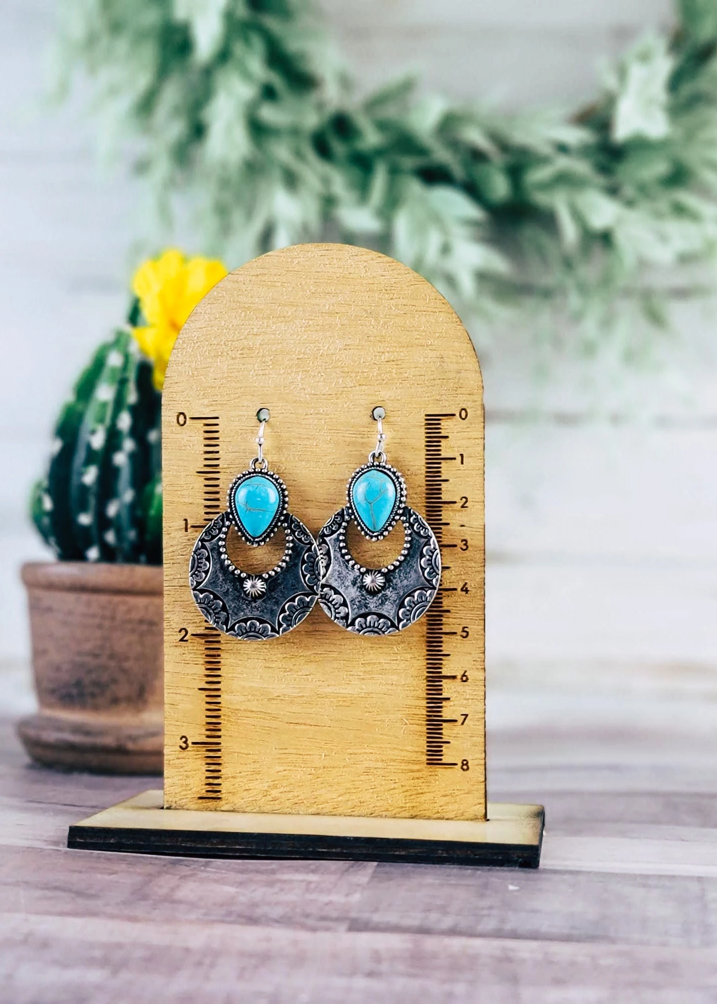 Turquoise & Silver Round Southwestern Earrings - Image 2