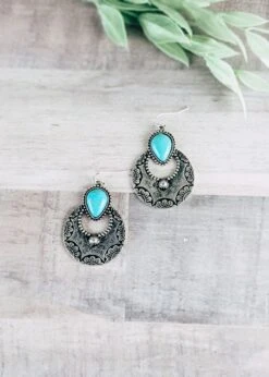 Turquoise & Silver Round Southwestern Earrings
