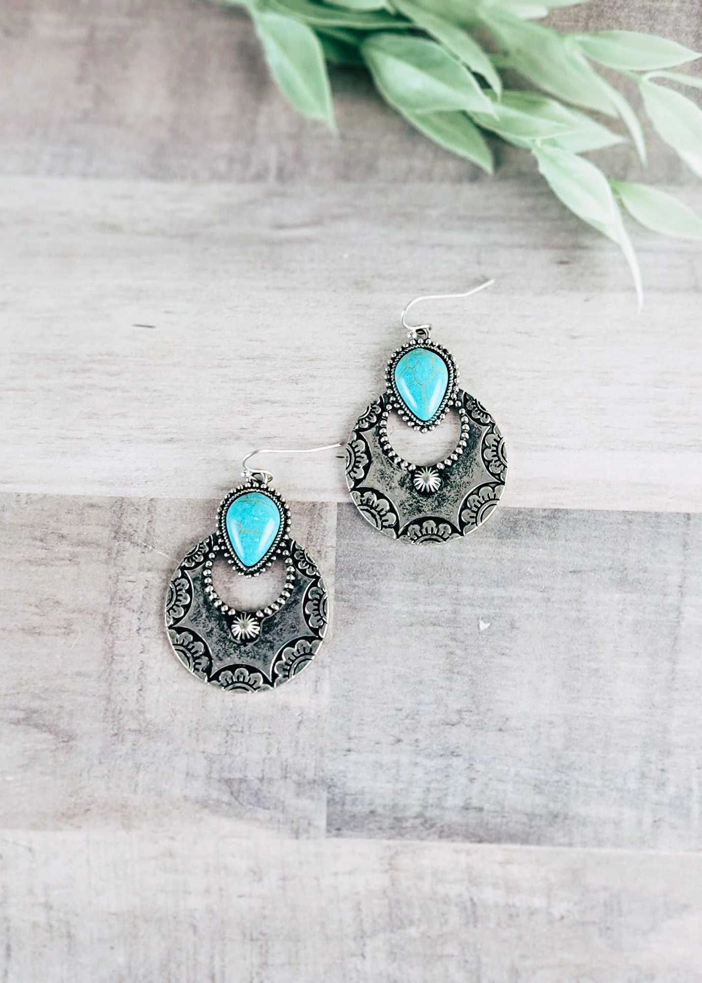 Turquoise & Silver Round Southwestern Earrings