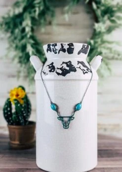 Patina & Turquoise Cow Necklace