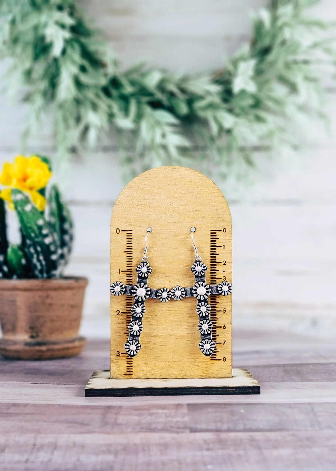 White Western Concho Cross Earrings - Image 2