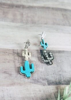 Turquoise And Silver Cactus Earrings
