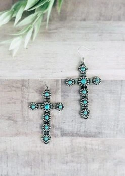 Turquoise Cross Concho Style Earrings