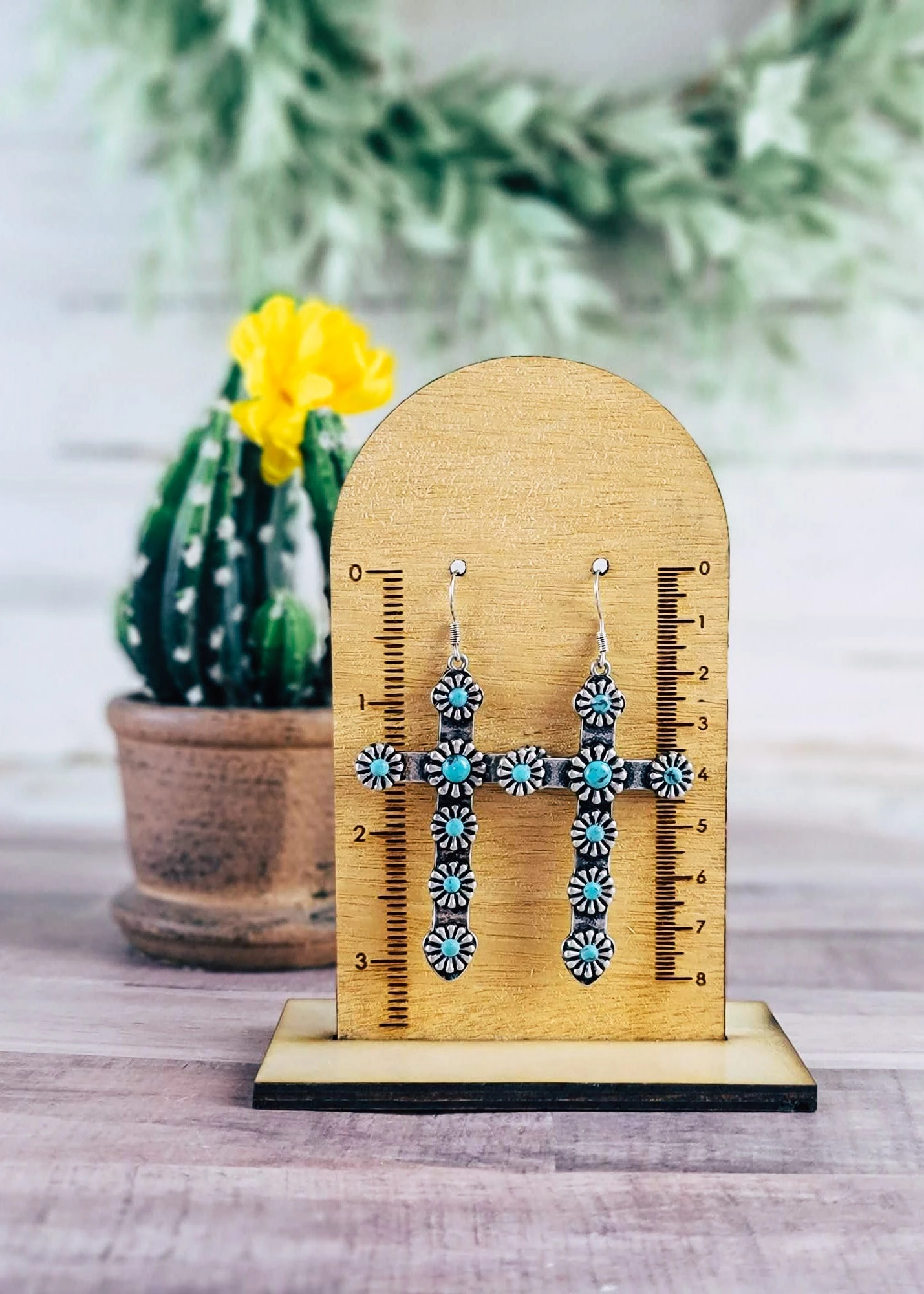 Turquoise Cross Concho Style Earrings - Image 2