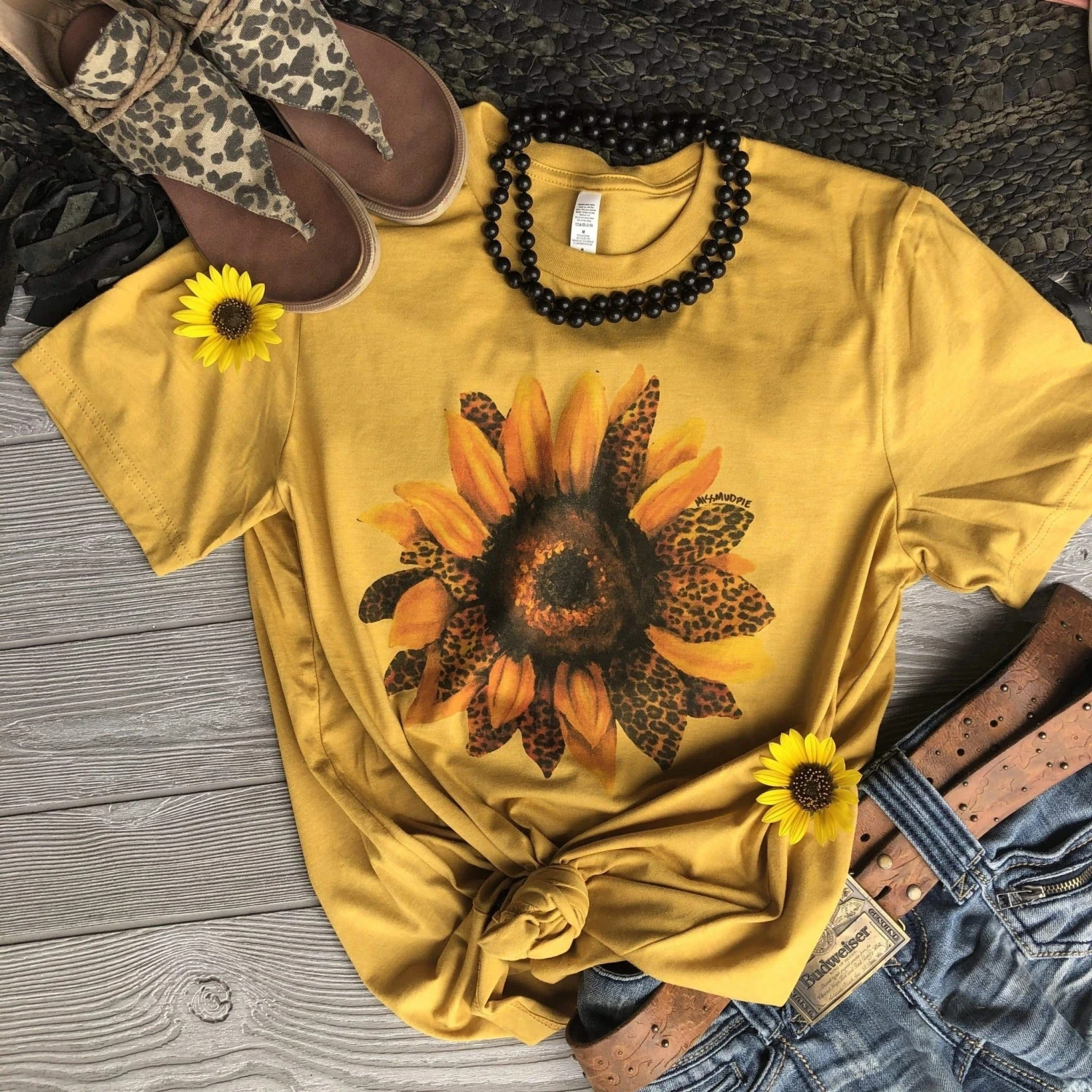 Mustard Leopard Sunflower Tee