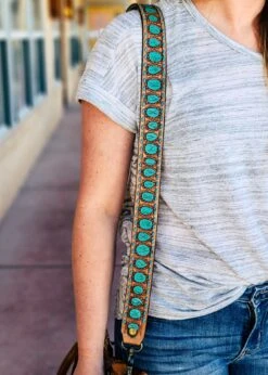 Painted Turquoise Stone Buckstitch Purse Strap