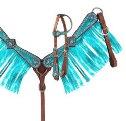 MINI Metallic Teal Fringe Headstall Set