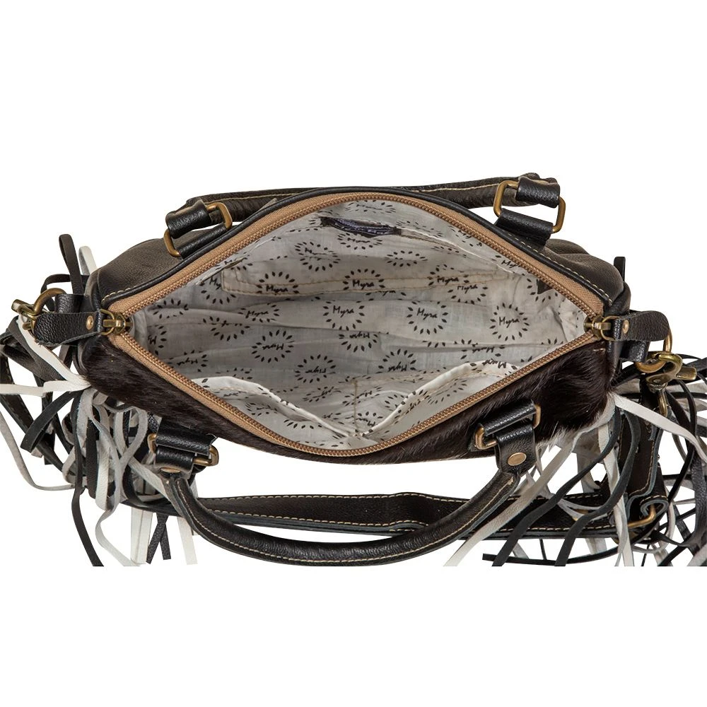 Concealed Carry Black & White Fringe Cowhide Crossbody Handbag - Image 5