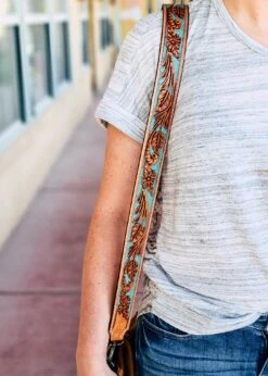 Teal Floral Tooled Purse Strap