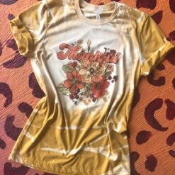 Mustard Bleached Floral Thankful Tee