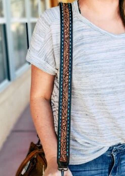 Tooled Leather Buckstitch Purse Strap