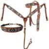 Teal & Brown Beaded 3 Piece Headstall Set