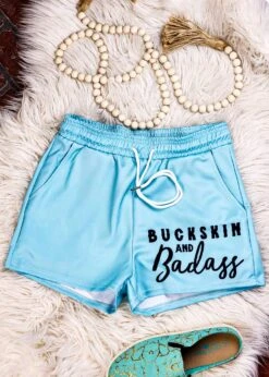 Turquoise Buckskin & Badass Drawstring Shorts