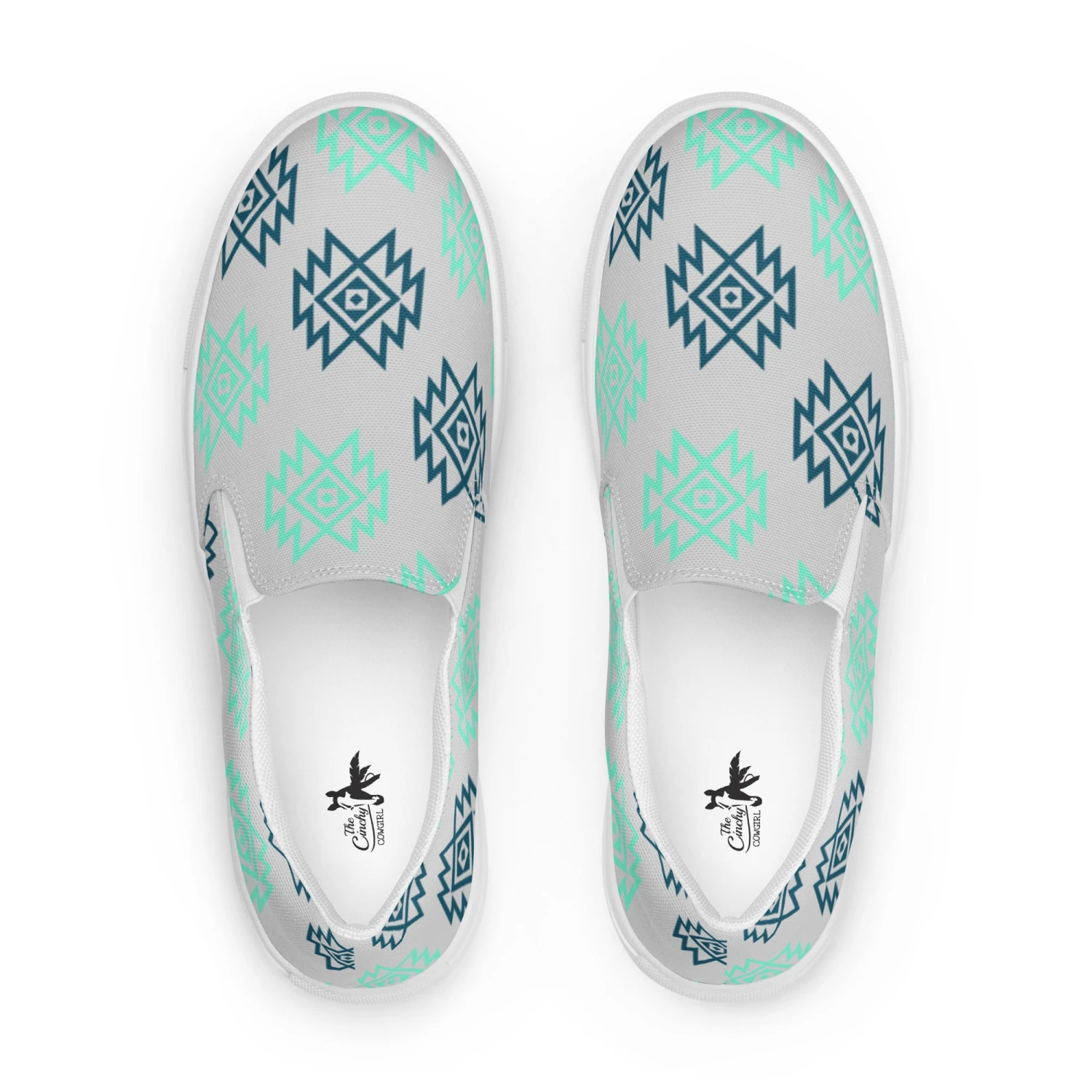 Mint & Navy Aztec Slip On Sneaker Shoes - Image 6
