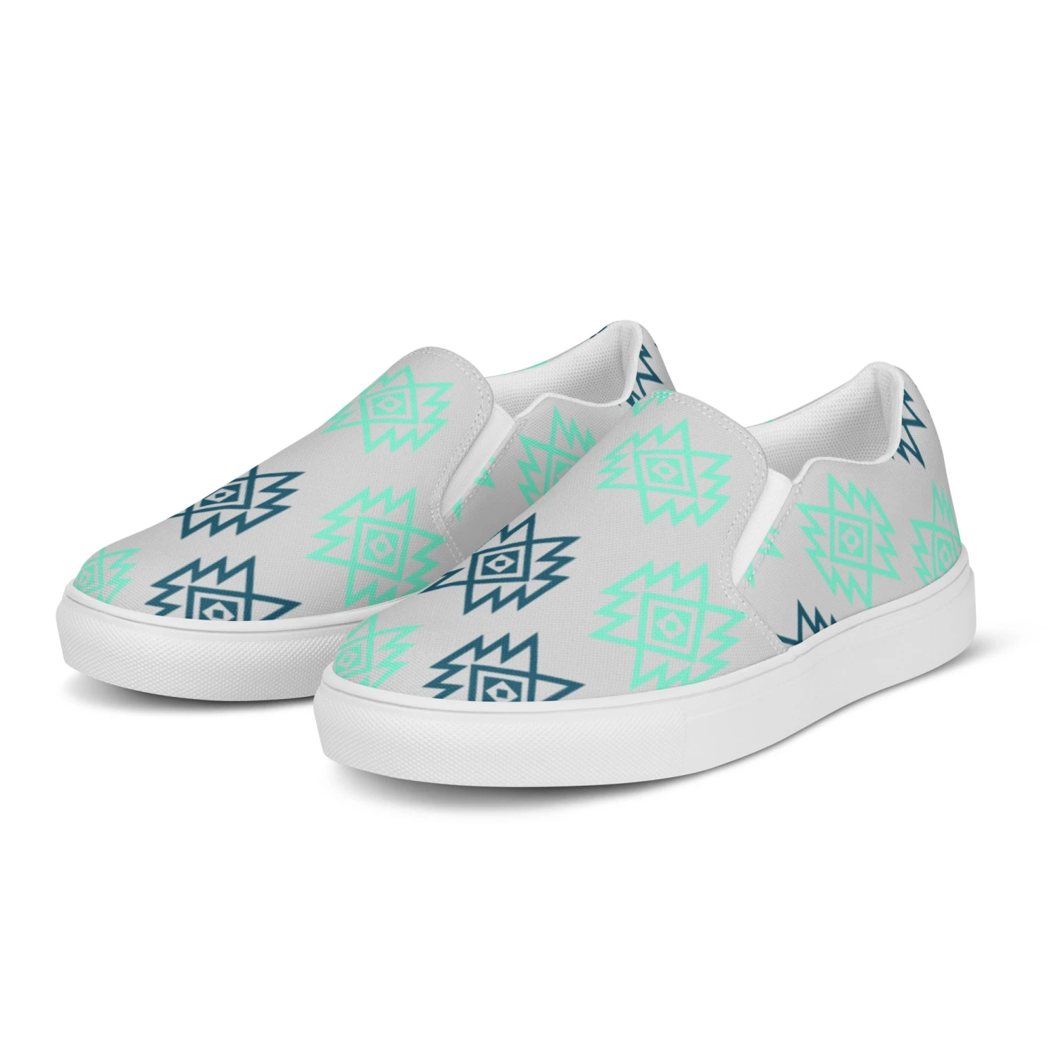 Mint & Navy Aztec Slip On Sneaker Shoes - Image 7